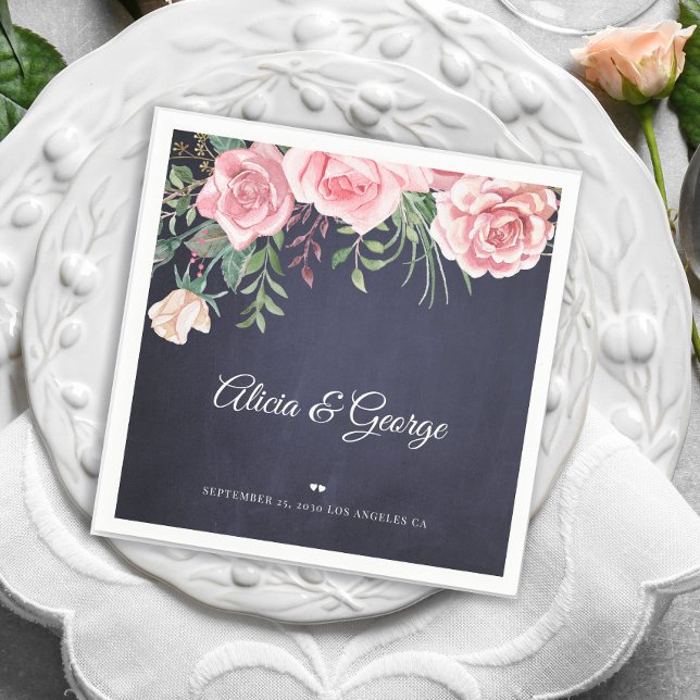 Rustic floral blush pink navy wedding napkins (Creator Uploaded)
