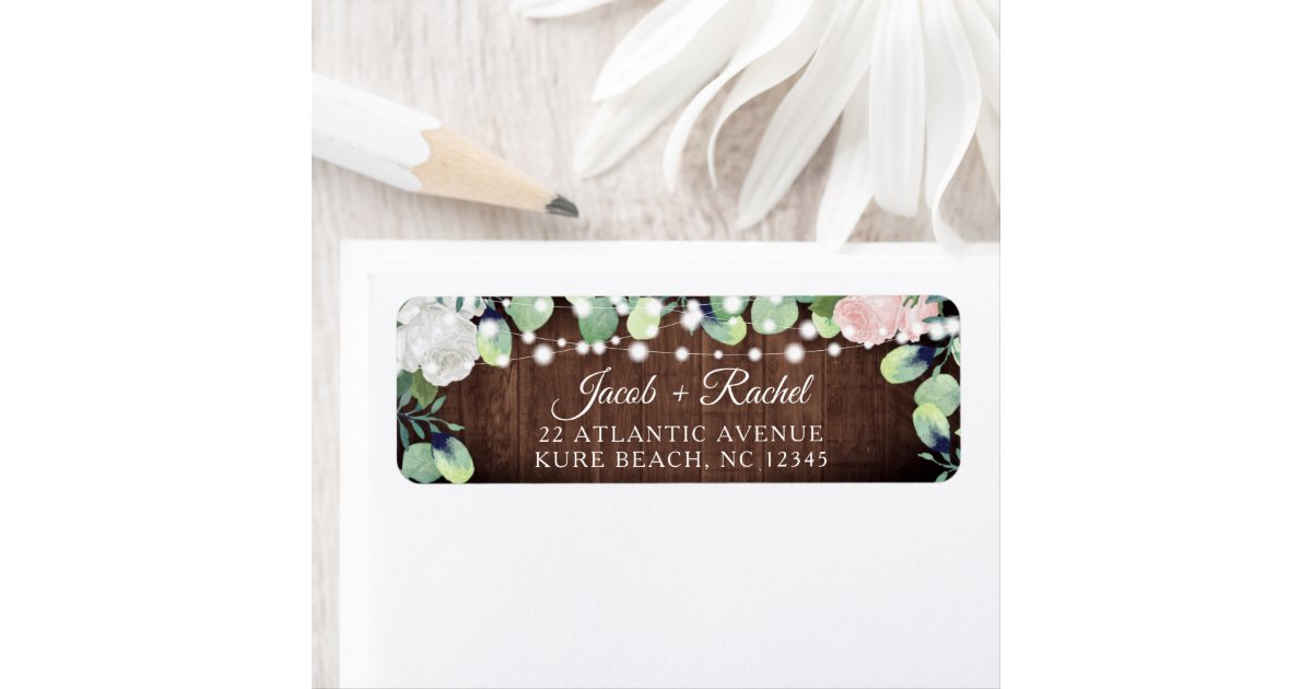 Rustic Floral Blush Pink Roses Wedding Address Label | Zazzle