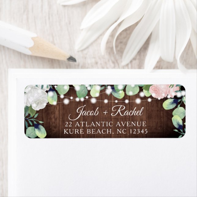 Rustic Floral Blush Pink Roses Wedding Address Label (Insitu)