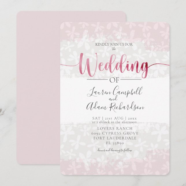 Rustic Floral Blush Pink Wedding Invitation (Front/Back)