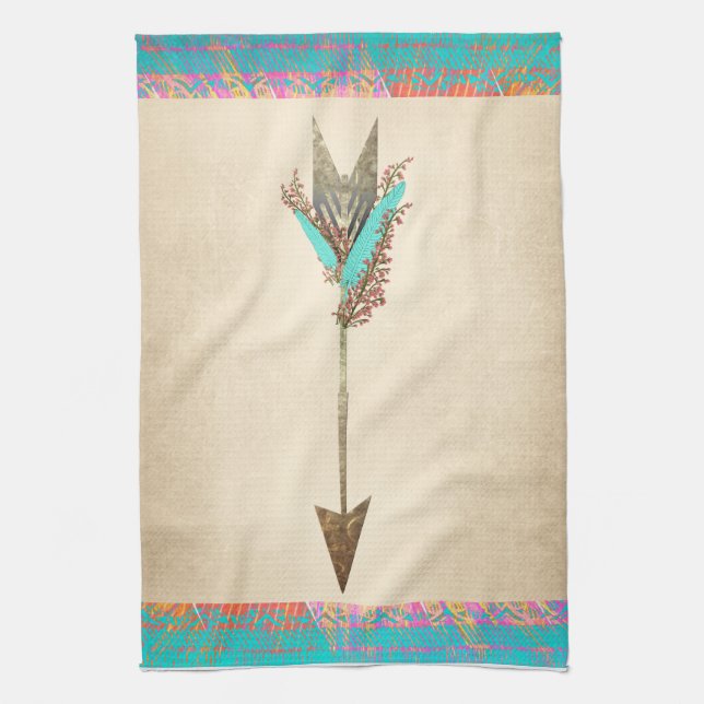 Rustic Floral Bohemian Arrow Kitchen Towel (Vertical)