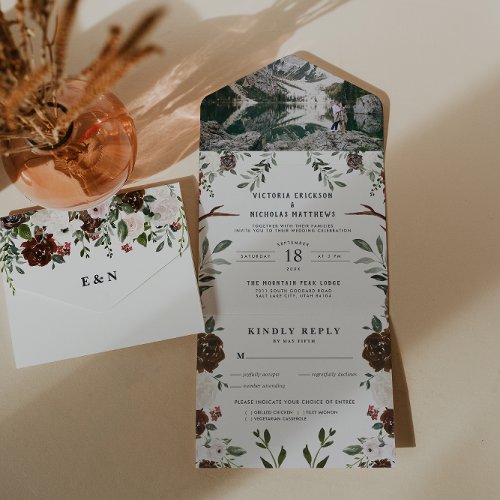 Rustic Floral Boho  All in One Wedding Invite