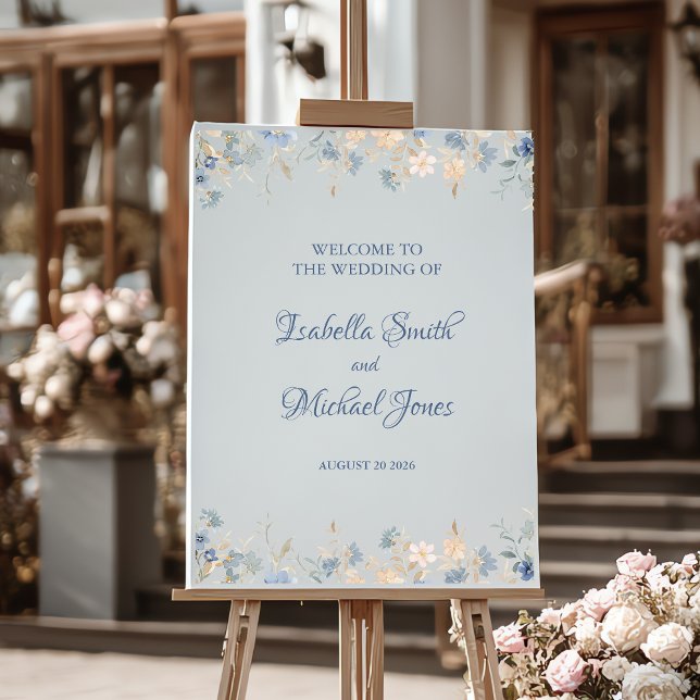 Rustic Floral Boho Blue and Beige Wedding Foam Board (Creator Uploaded)