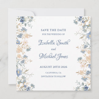 Rustic Floral Boho Blue and Beige Wedding Save The Date
