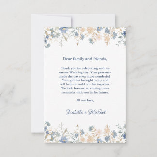 Rustic Floral Boho Blue and Beige Wedding Thank You Card
