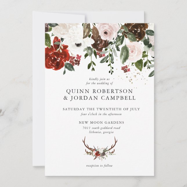 Rustic Floral | Boho Botanical Wedding Invitation (Front)