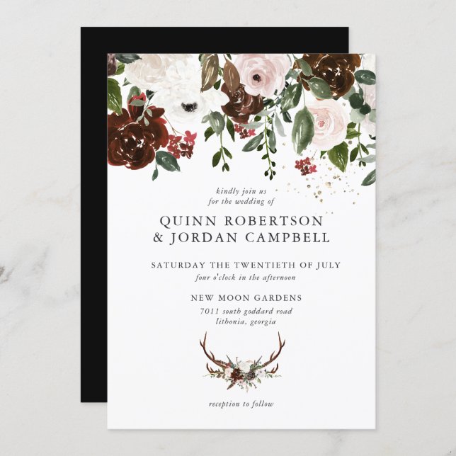 Rustic Floral | Boho Botanical Wedding Invitation (Front/Back)
