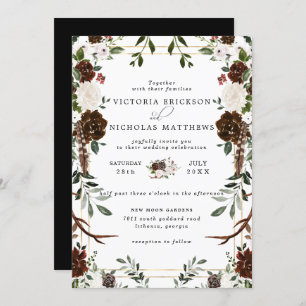 Rustic Floral Boho Botanical Wedding Invitation