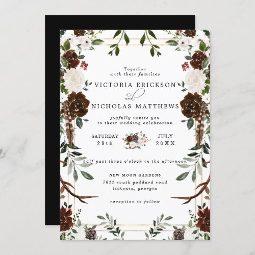 Rustic Floral  Boho Botanical Wedding Invitation