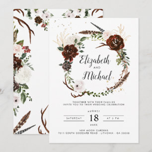 Rustic Floral Boho Botanical Wedding Invitation
