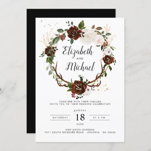 Rustic Floral  Boho Botanical Wedding Invitation