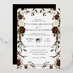 Rustic Floral Boho Botanical Wedding Invitation Foil Invitation