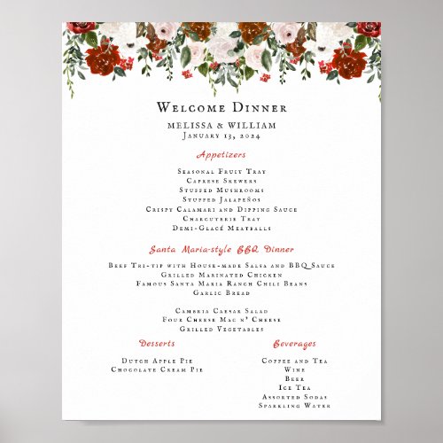 Rustic Floral  Boho Botanical Wedding Menu Poster