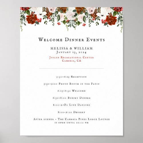 Rustic Floral  Boho Botanical Wedding Program Poster