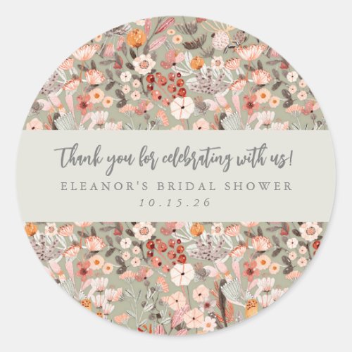 Rustic Floral Boho Bridal Shower Custom Thank You Classic Round Sticker