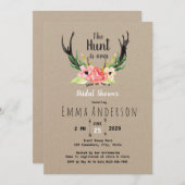 Rustic Floral Boho Hunt is Over Bridal Shower Invitation (Front/Back)