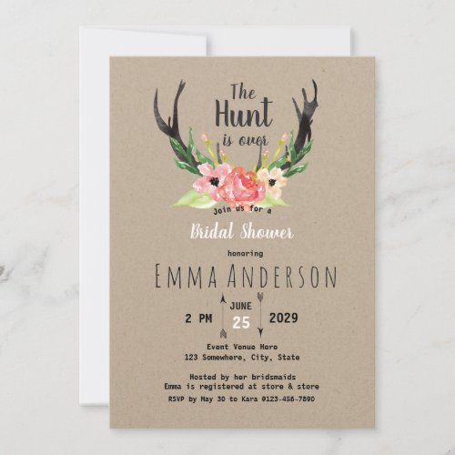 Rustic Floral Boho Hunt is Over Bridal Shower Invitation
