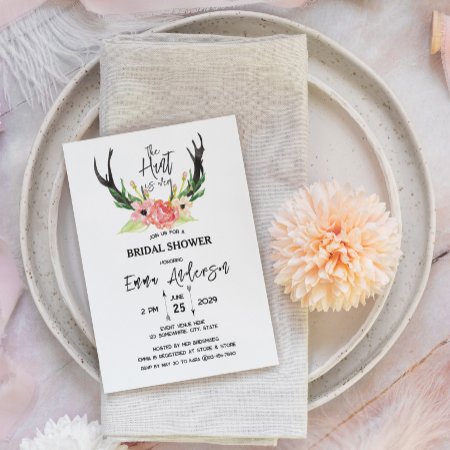 Rustic Floral Boho Hunt Is Over Bridal Shower Invitation