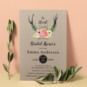 Rustic Floral Boho Hunt is Over Bridal Shower Invitation