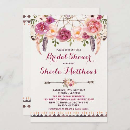 Rustic Floral Boho Invitation Bridal Shower Invite