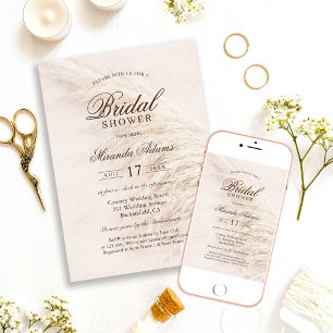 Rustic Floral Boho Pampas Grass Bridal Shower Invitation