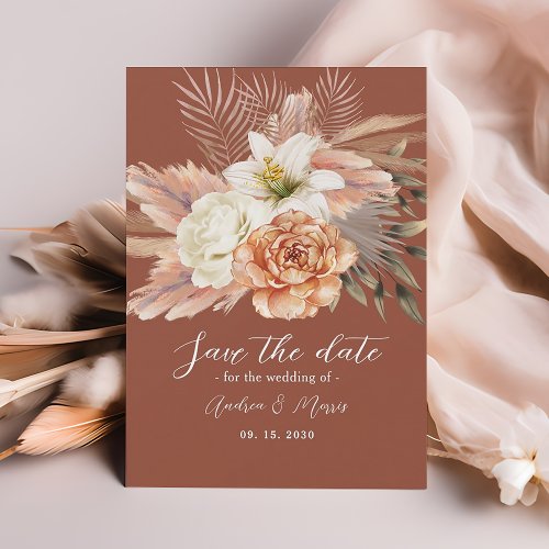 Rustic Floral Boho Terracotta Wedding Save The Date