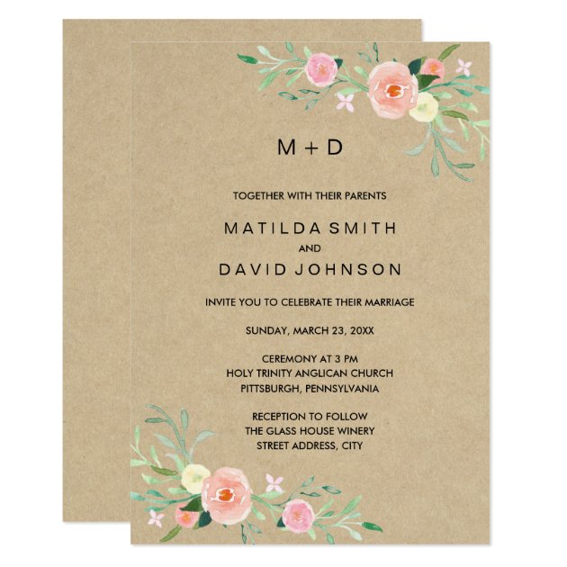 Rustic Floral Boho Wedding Invitation