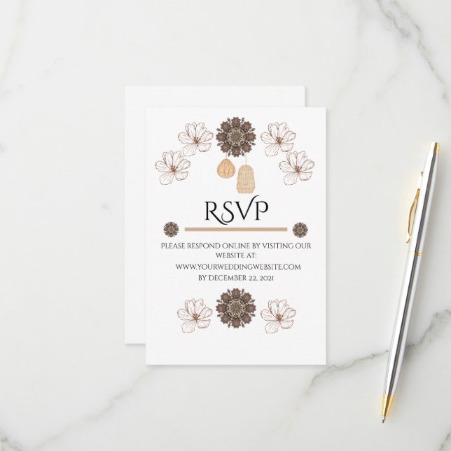 Rustic Floral Boho Wedding RSVP Card (Front/Back In Situ)