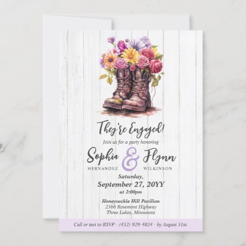 Rustic Floral Boot Barn Wood Farm Engagement Party Invitation