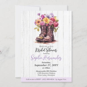 Rustic Floral Boots Barn Wood Farm Bridal Shower Invitation