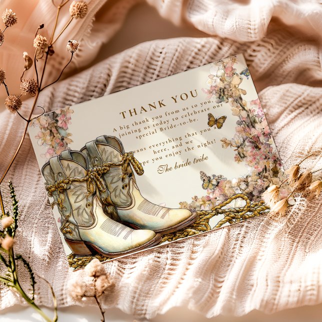 Rustic Floral Boots Bridal Shower Thank You Card (Creator Uploaded)