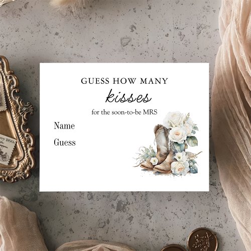 Rustic Floral Boots Bridal Shower Wedding Game  Enclosure Card