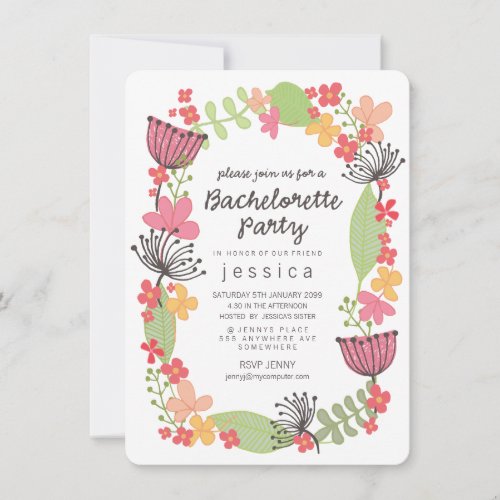 Rustic Floral Border Bachelorette Party Invitation