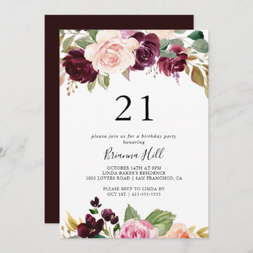 Rustic Floral Botanical 21st Birthday Party Invitation