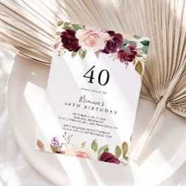 Rustic Floral Botanical 40th Birthday Party Invitation