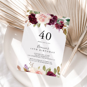 Rustic Floral Botanical 40th Birthday Party Invitation