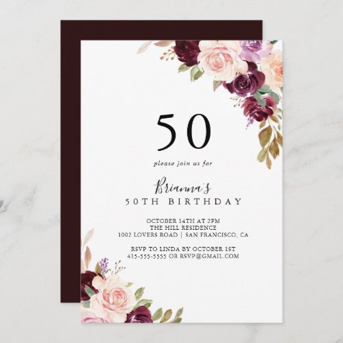 Rustic Floral Botanical 50th Birthday Party Invitation