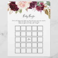 Rustic Floral Botanical Baby Bingo Shower Game