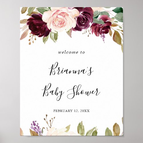Rustic Floral Botanical Baby Shower Welcome Poster
