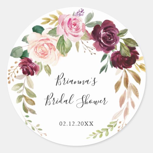 Rustic Floral Botanical Bridal Shower Favor Classic Round Sticker