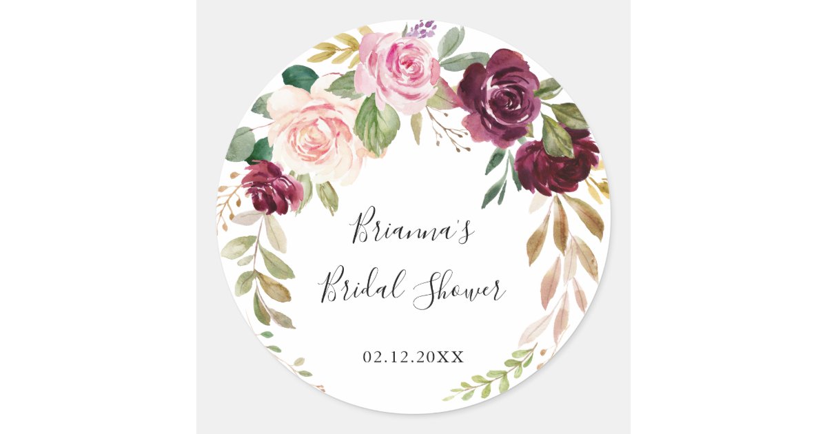 Rustic Floral Botanical Bridal Shower Favor Classic Round Sticker | Zazzle