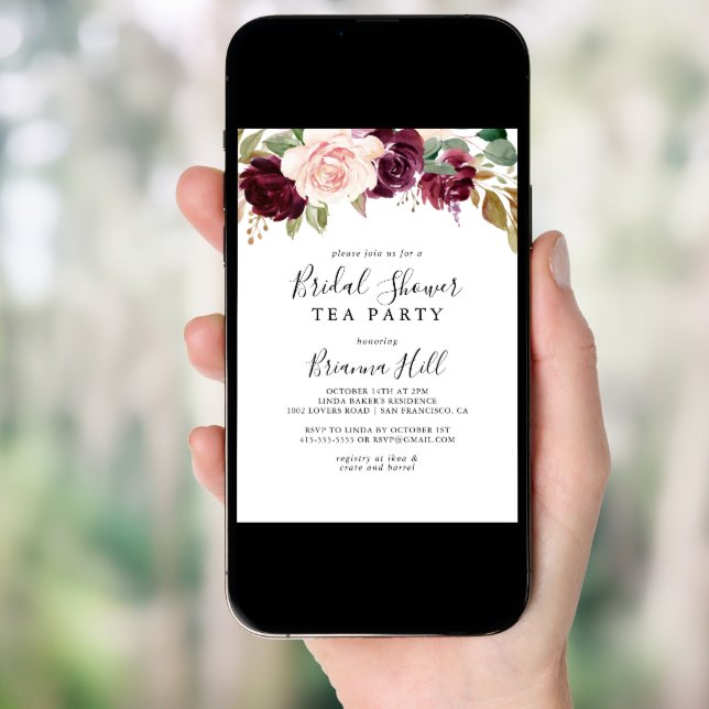 Rustic Floral Botanical Bridal Shower Tea Party Invitation (Front Digital)