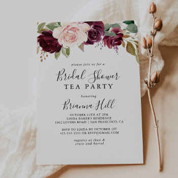 Rustic Floral Botanical Bridal Shower Tea Party Invitation by TwoSonsPaperCo at Zazzle