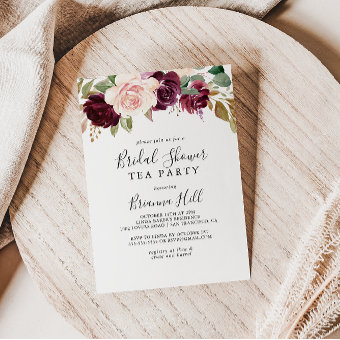 Rustic Floral Botanical Bridal Shower Tea Party Invitation | Zazzle