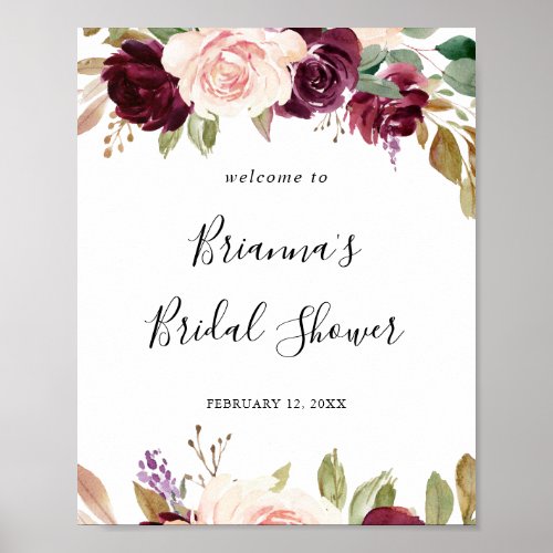 Rustic Floral Botanical Bridal Shower Welcome Poster
