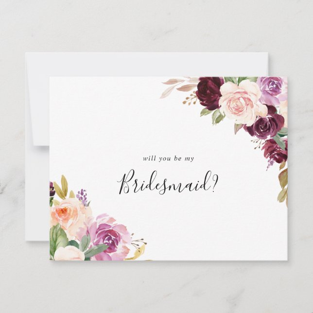 Rustic Floral Botanical Bridesmaid Proposal Note Card (Front)