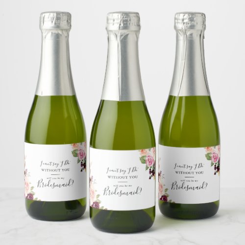 Rustic Floral Botanical Bridesmaid Proposal Sparkling Wine Label