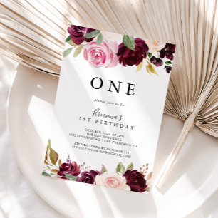 Rustic Floral Botanical First Birthday Party Invitation