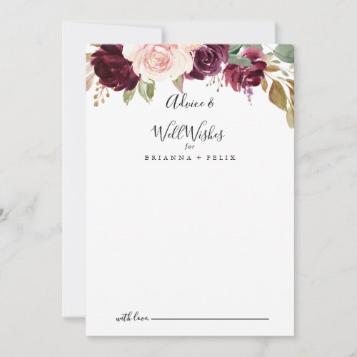 Rustic Floral Botanical Floral Wedding Well Wishes Advice Card