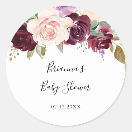 Rustic Floral Botanical Foliage Baby Shower Favor Classic Round Sticker